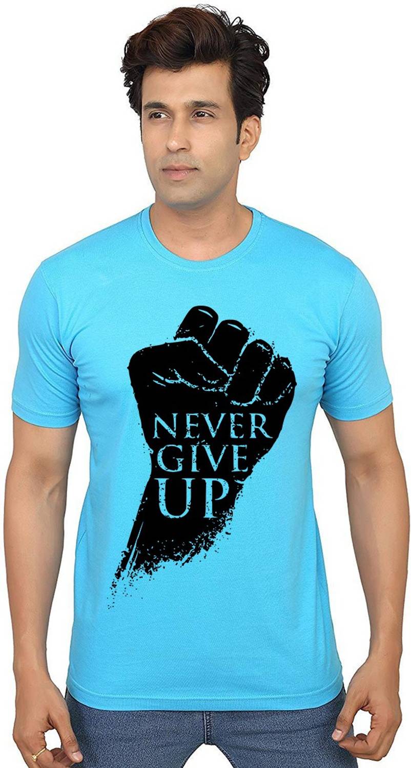 Aseria Graphic Print Men Round Neck Light Blue T-Shirt