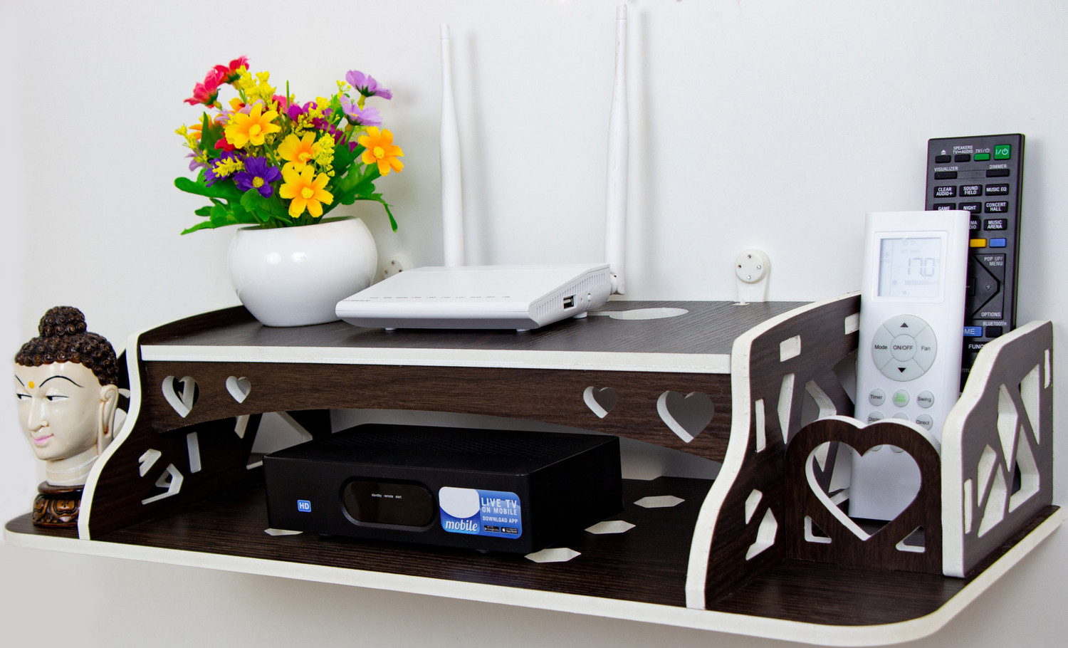 Image of WORA TV Set-Top Box Rack Living Room Wall Mount WiFi Router Organizer Particle Board Wall Shelf