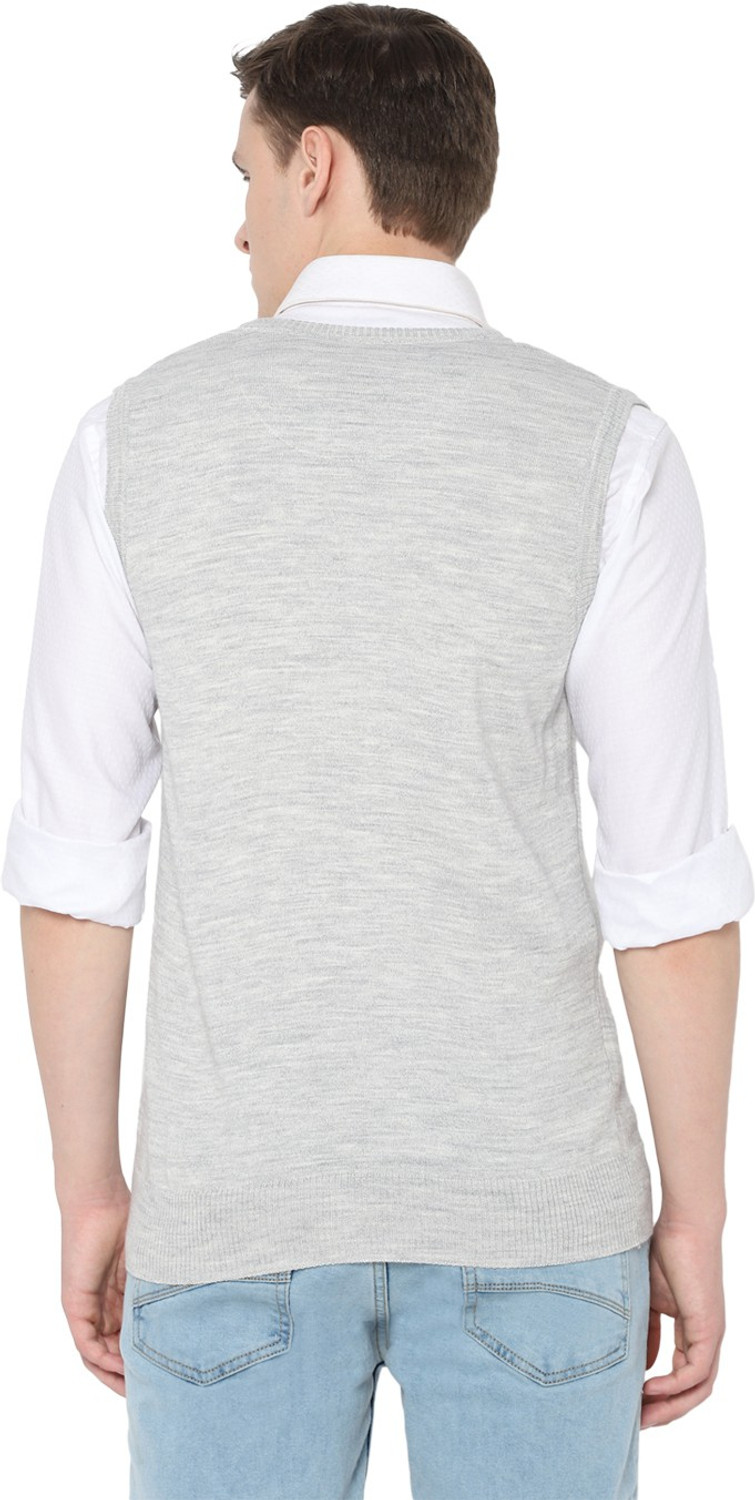 Image of Allen Solly Men Self Design V Neck Grey Sweater