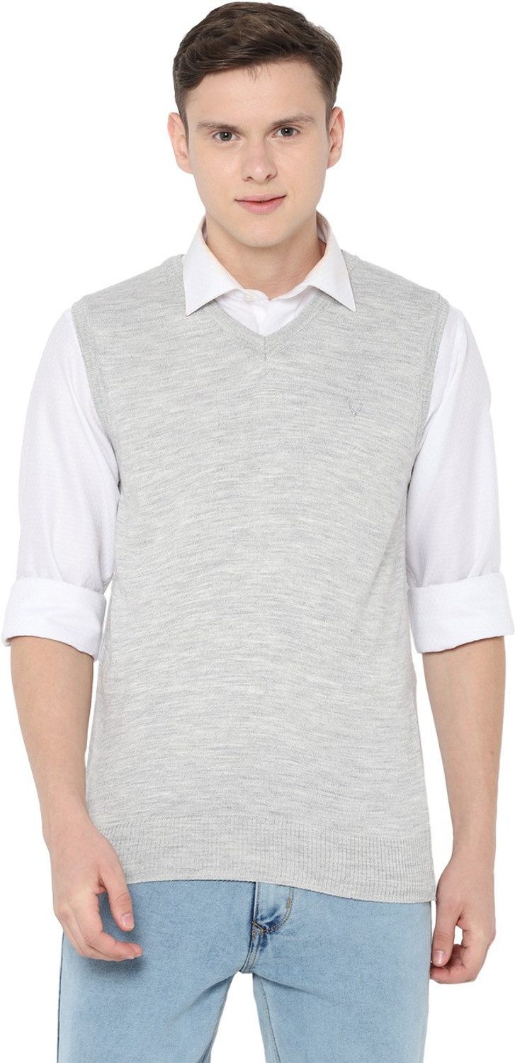 Image of Allen Solly Men Self Design V Neck Grey Sweater