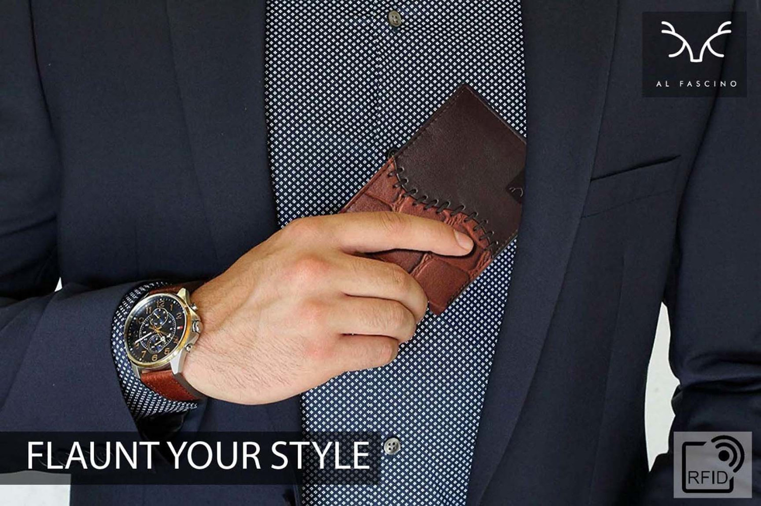 Image of AL FASCINO Men Casual Brown Genuine Leather Wallet