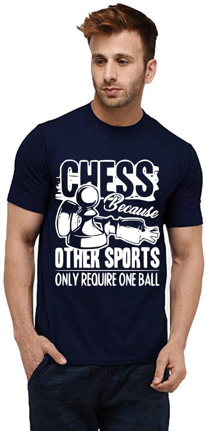 Aseria Chess Men Printed Round Neck Pure Cotton Dark Blue T-Shirt
