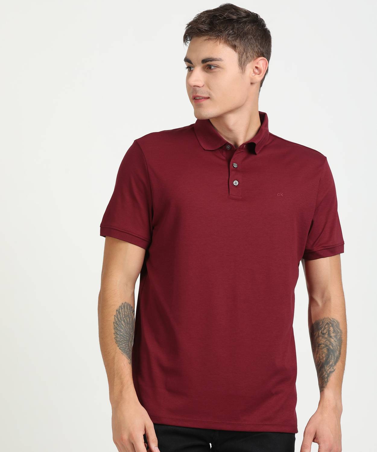 Calvin Klein Solid Men Polo Neck Maroon T-Shirt