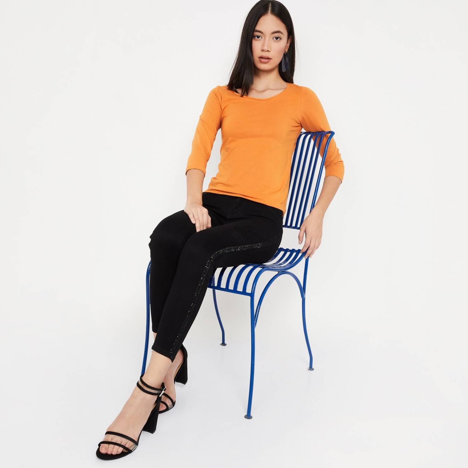 BOSSINI Casual Regular Sleeve Solid Women Orange Top