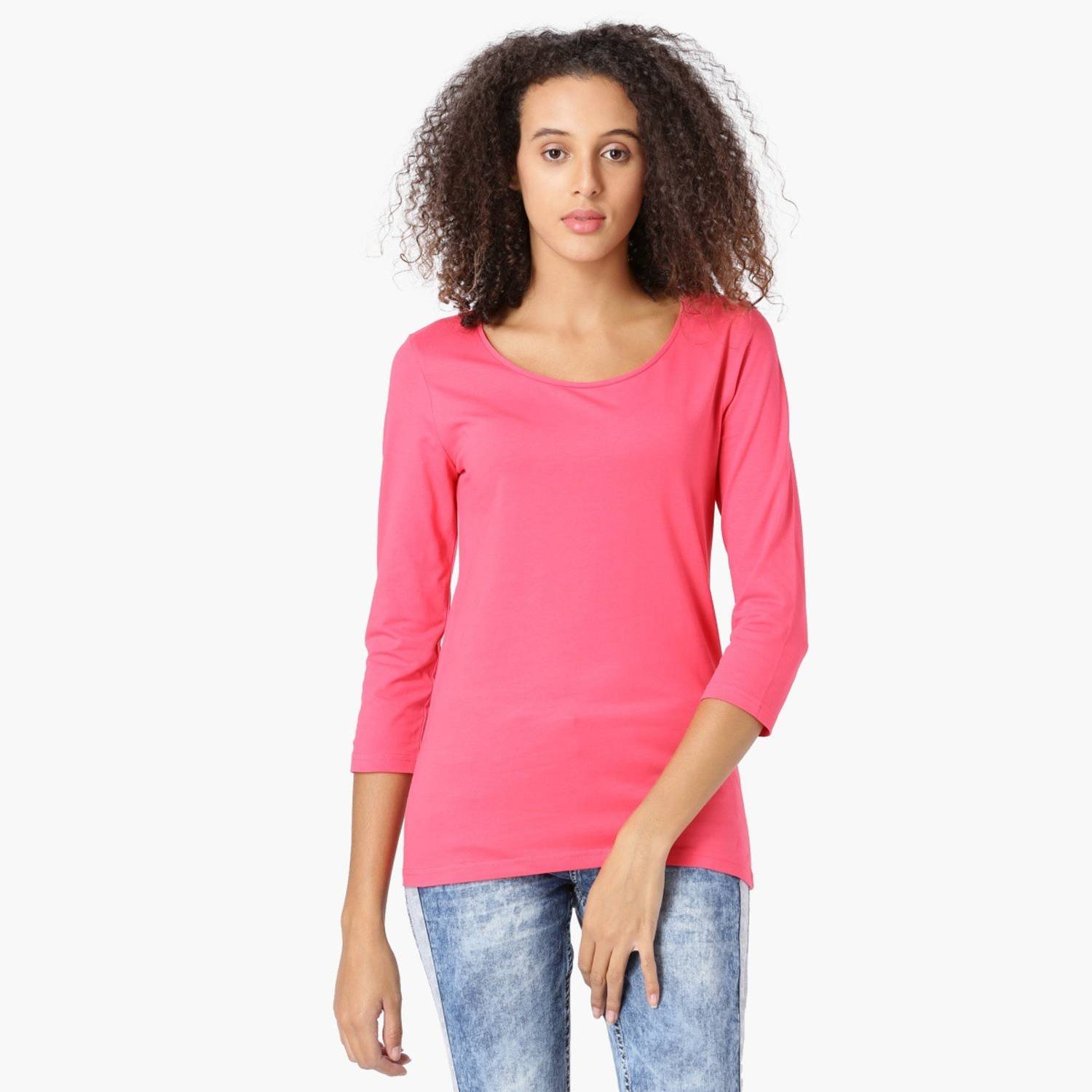 BOSSINI Casual Regular Sleeve Solid Women Pink Top