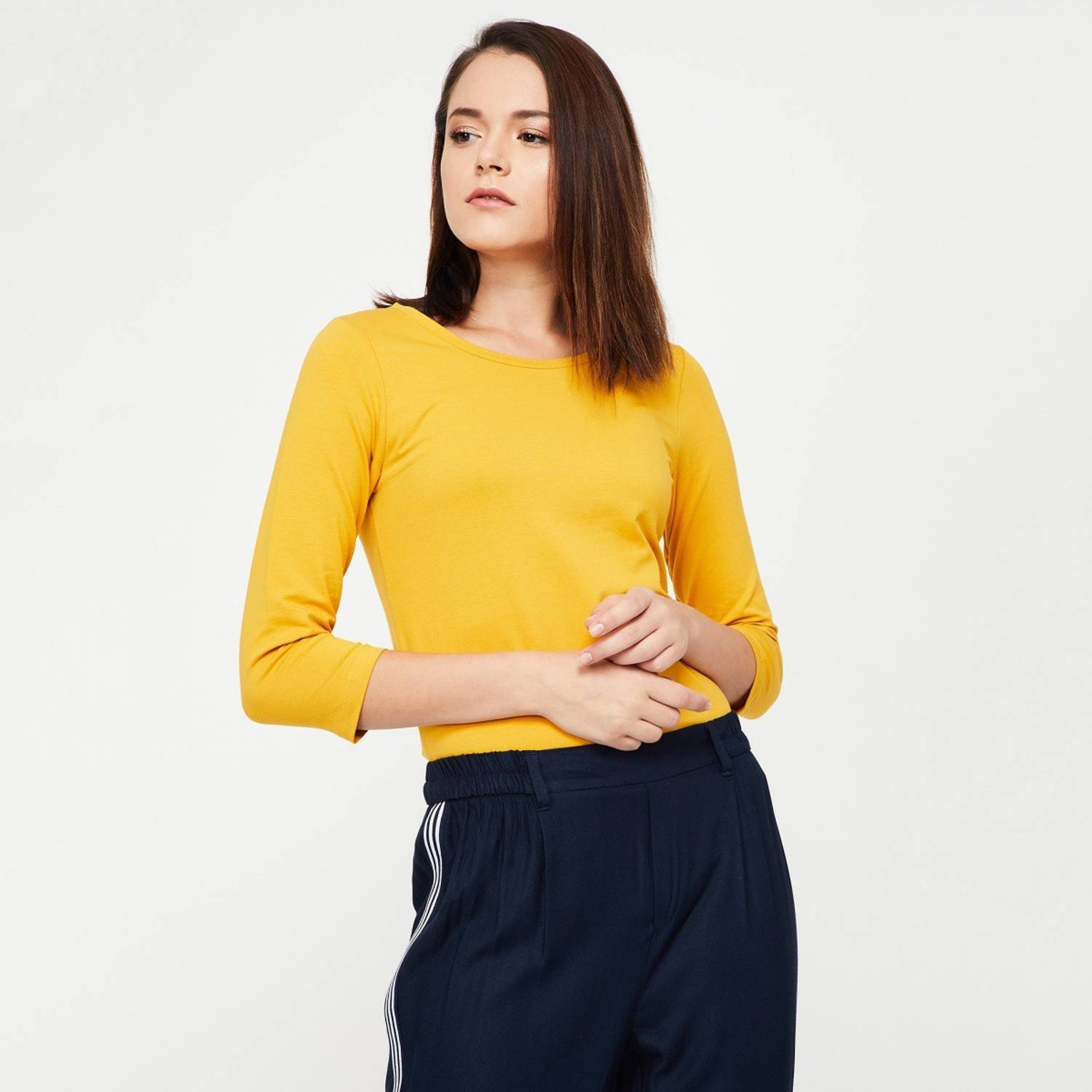 BOSSINI Casual Regular Sleeve Solid Women Brown Top