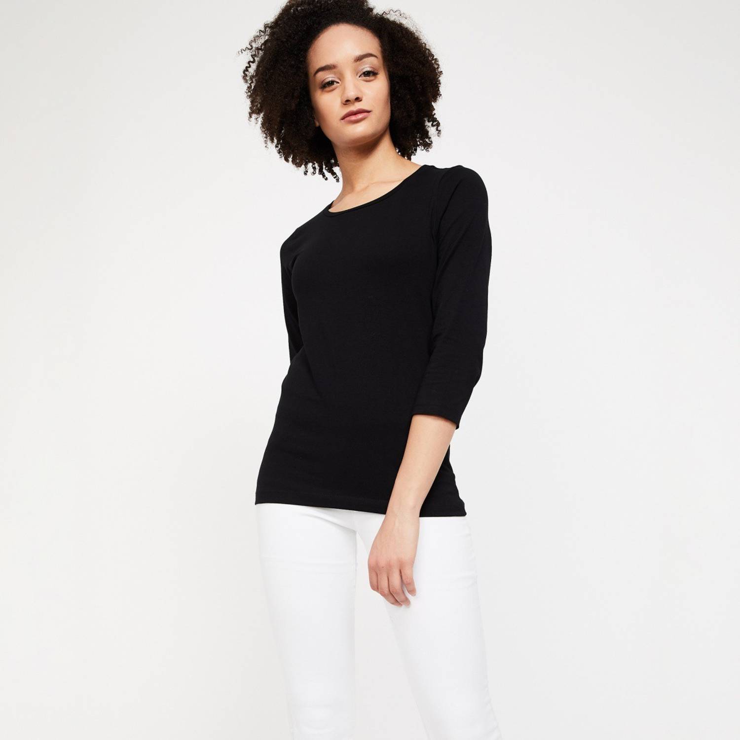 BOSSINI Casual Regular Sleeve Solid Women Black Top