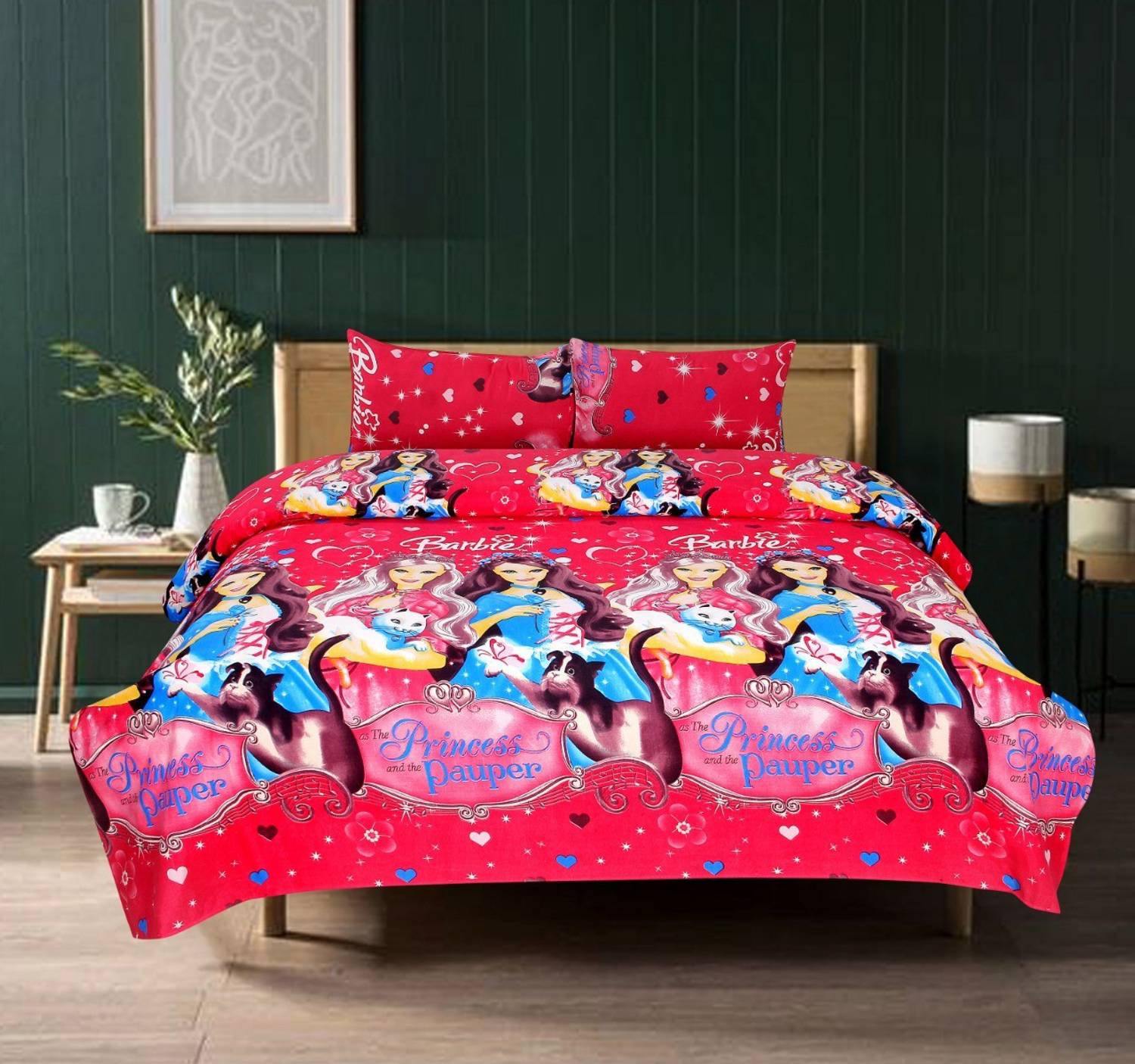 VIKCLIQUE Polycotton Double Flat 144 TC 3D Printed 1 Bedsheet wit