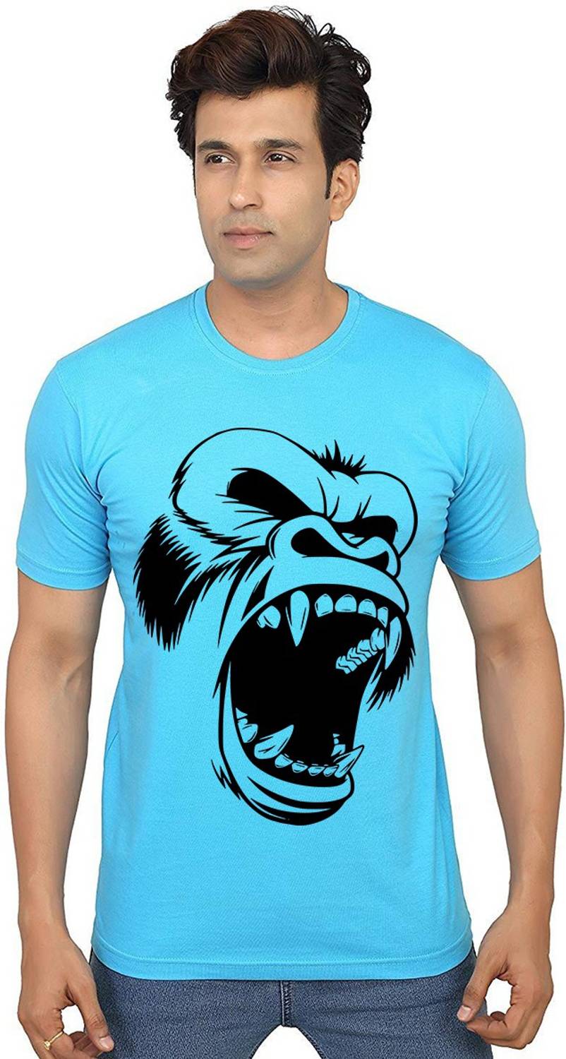 Aseria Printed Men Round Neck Light Blue T-Shirt