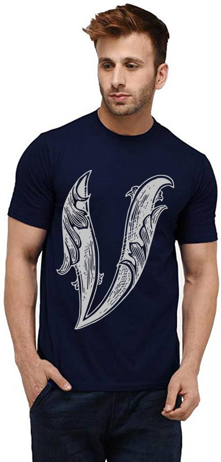 Aseria Printed Men Round Neck Dark Blue T-Shirt