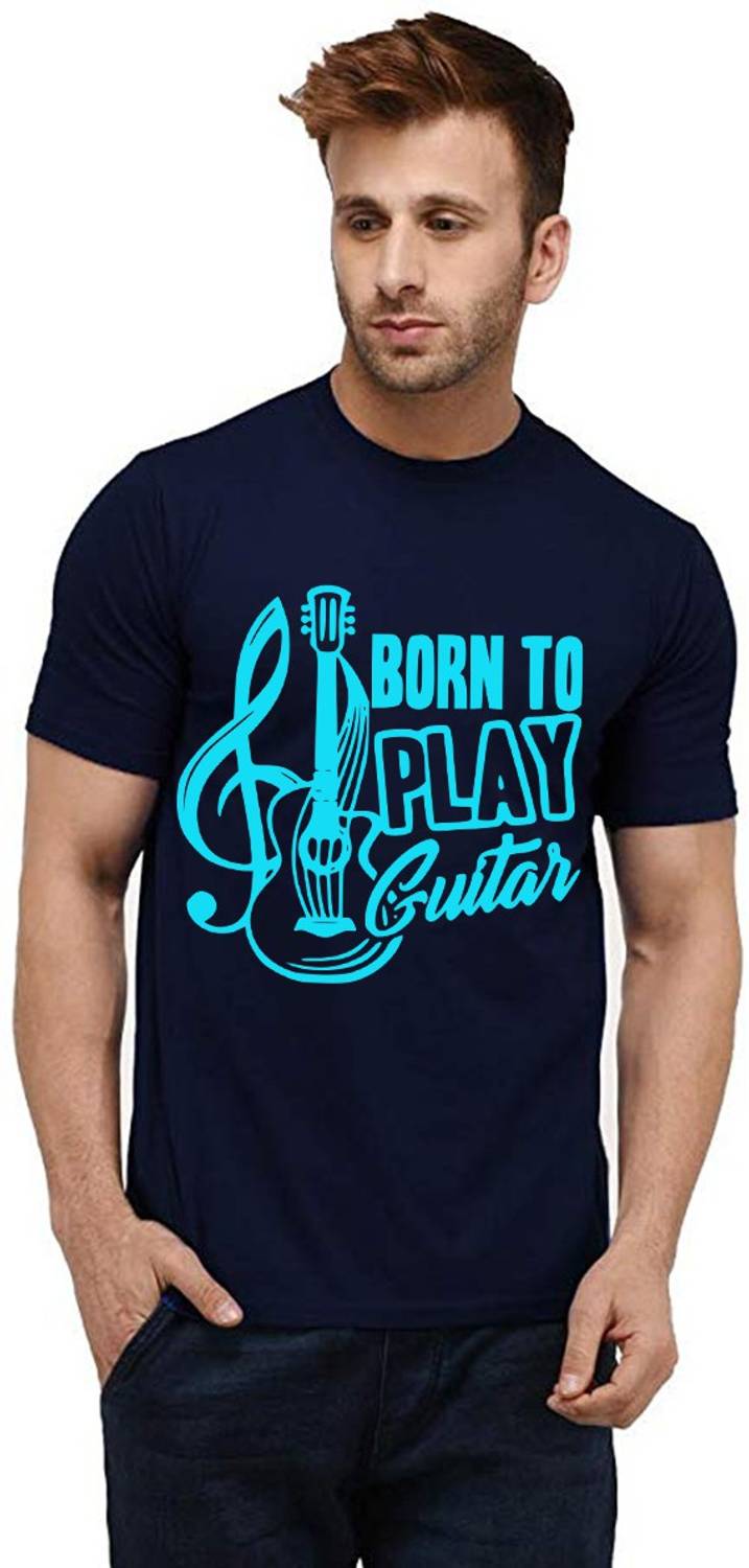 Aseria Printed Men Round Neck Dark Blue T-Shirt