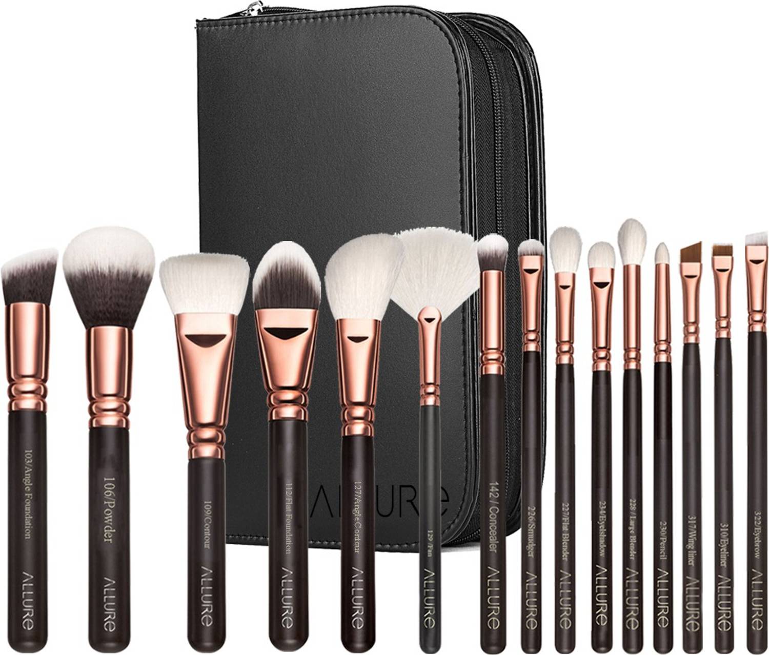 ALLURE Professional Makeup Brushes for Face and Eyes # Rose Gold - (RGK-15) with Premium Clutch