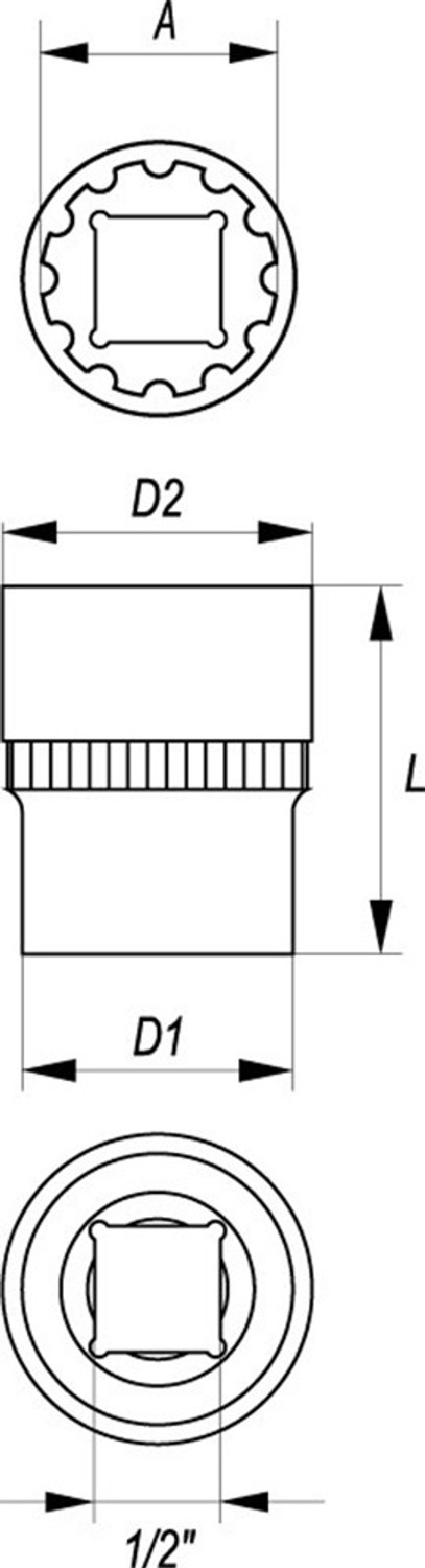 Image of YATO YT-1468 1 /2 inch Drive Spline Socket and Chrome finish with 16mm size Socket Set