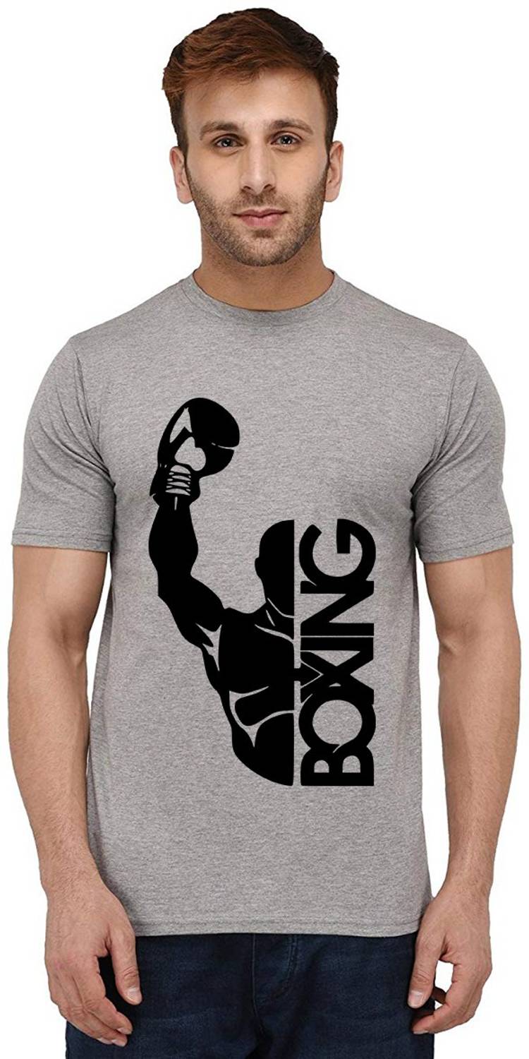 Aseria Printed Men Round Neck Grey T-Shirt