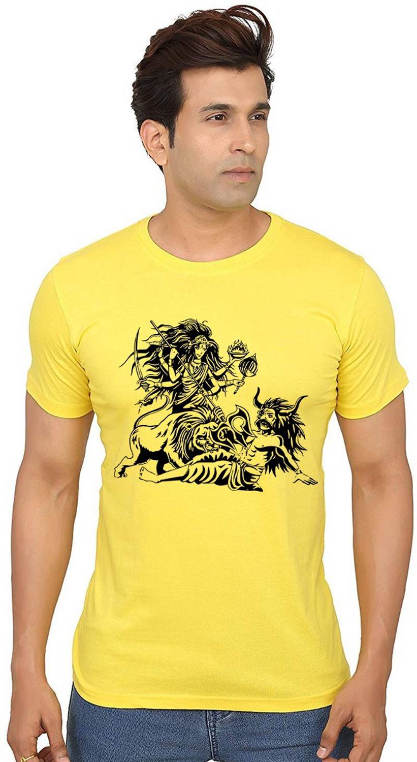 Aseria Graphic Print Men Round Neck Yellow T-Shirt