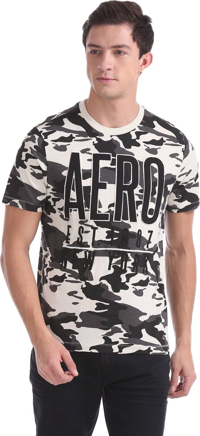 AEROPOSTALE Solid Men Round Neck Grey T-Shirt