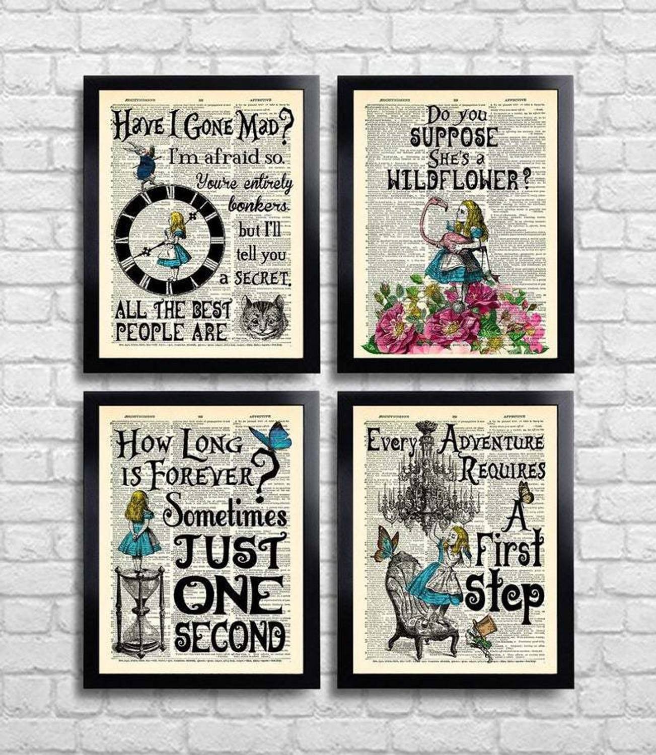 Alice in Wonderland Print ALICE Print Set of 4, Alice Quotes Wall Art Prints, Alice Gift Set, Alice Wall Decor, Alice Best Friend Gift 079 Paper Print
