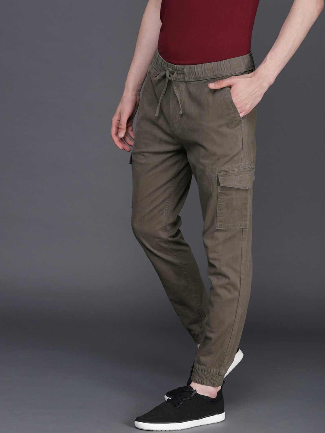 Image of WROGN Regular Fit Men Grey Trousers