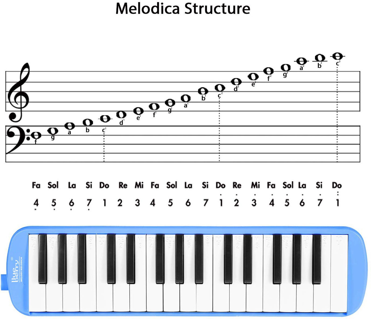 Image of BLUEBERRY Melodica 32 Keys Piano Instrument Soprano Air Piano with Mouthpiece with Hard ABS Case for Music Lovers