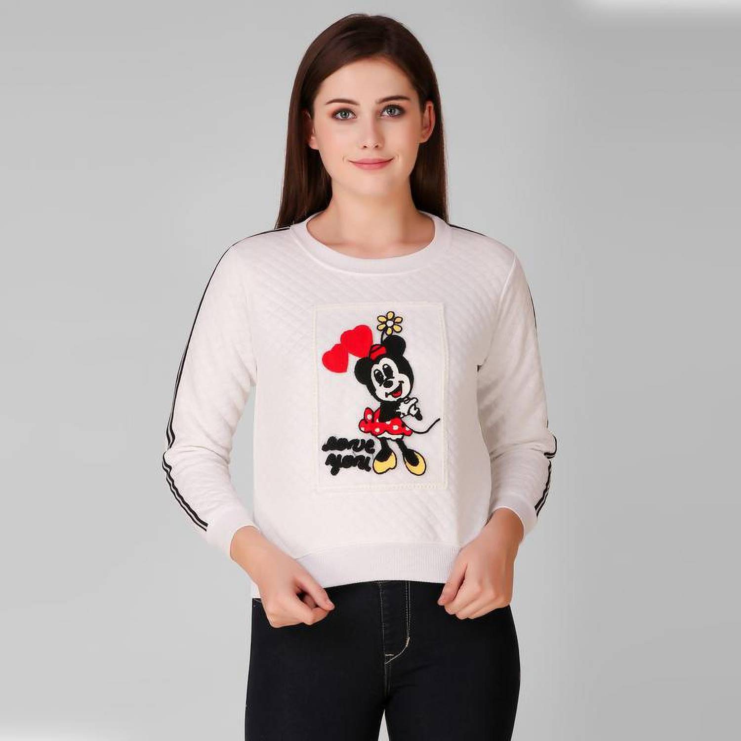 ANIXA Full Sleeve Embroidered Women Sweatshirt