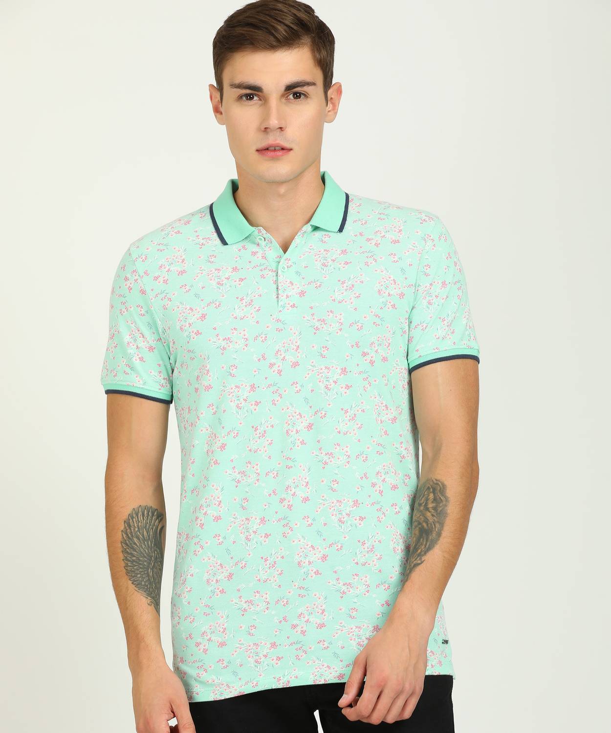 BOSSINI Floral Print Men Polo Neck Multicolor T-Shirt