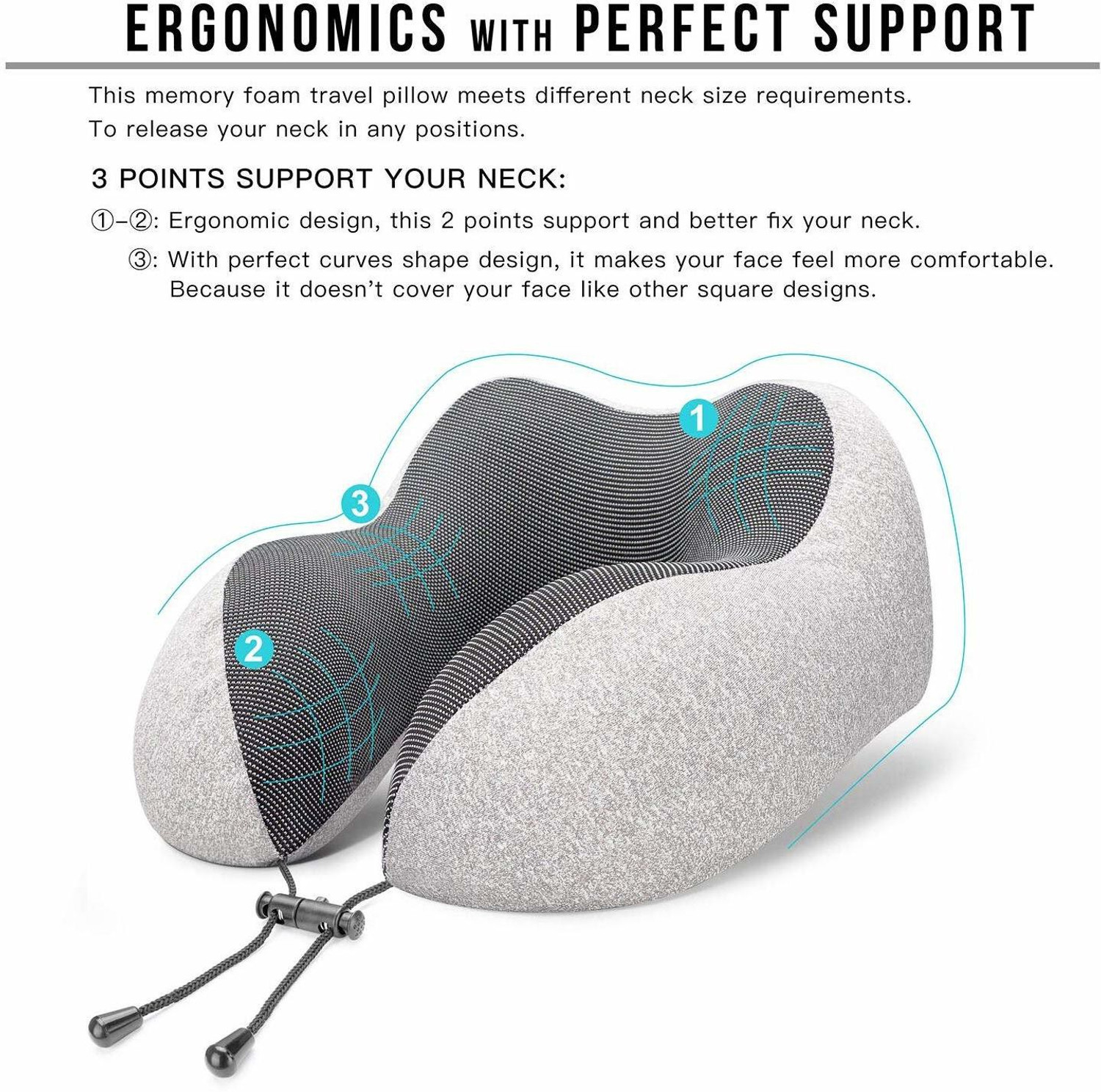 Image of Adofys Travel Grey Massage Neck Pillow & Eye Shade