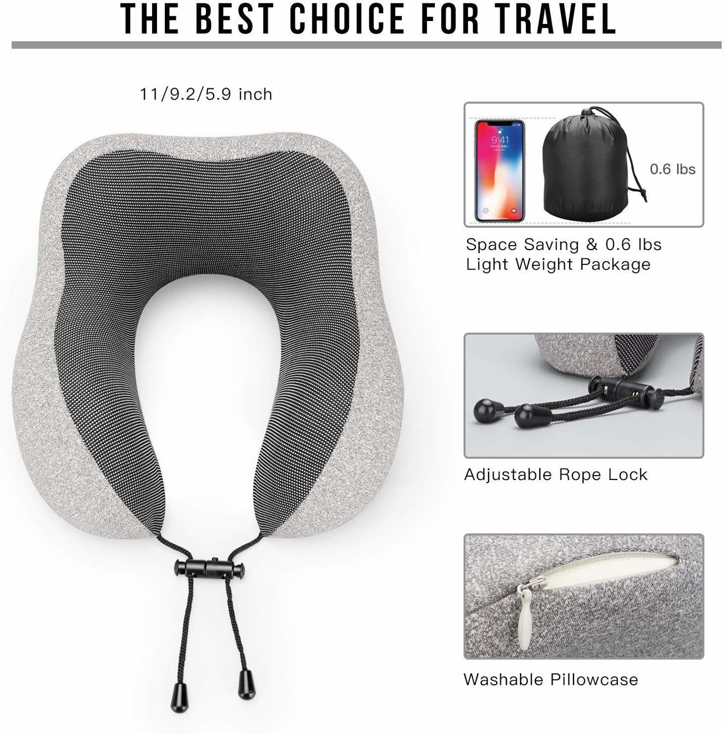 Image of Adofys Travel Grey Massage Neck Pillow & Eye Shade
