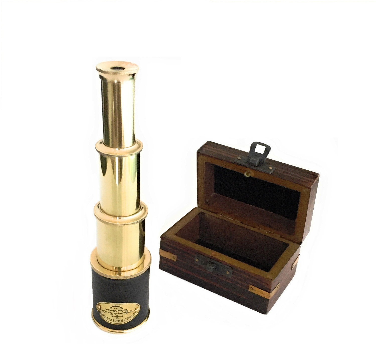Image of Shoptreed Vintage Nautical 4 fold 7 inch Victorian Marine Brass Telescope with Wood Box Catadioptric Telescope