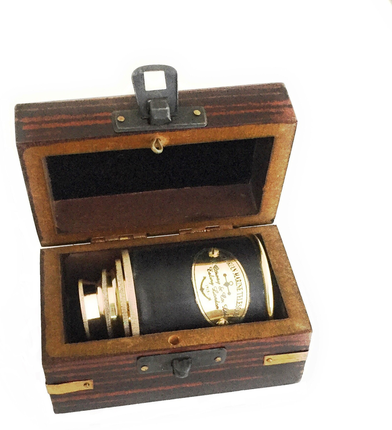 Image of Shoptreed Vintage Nautical 4 fold 7 inch Victorian Marine Brass Telescope with Wood Box Catadioptric Telescope