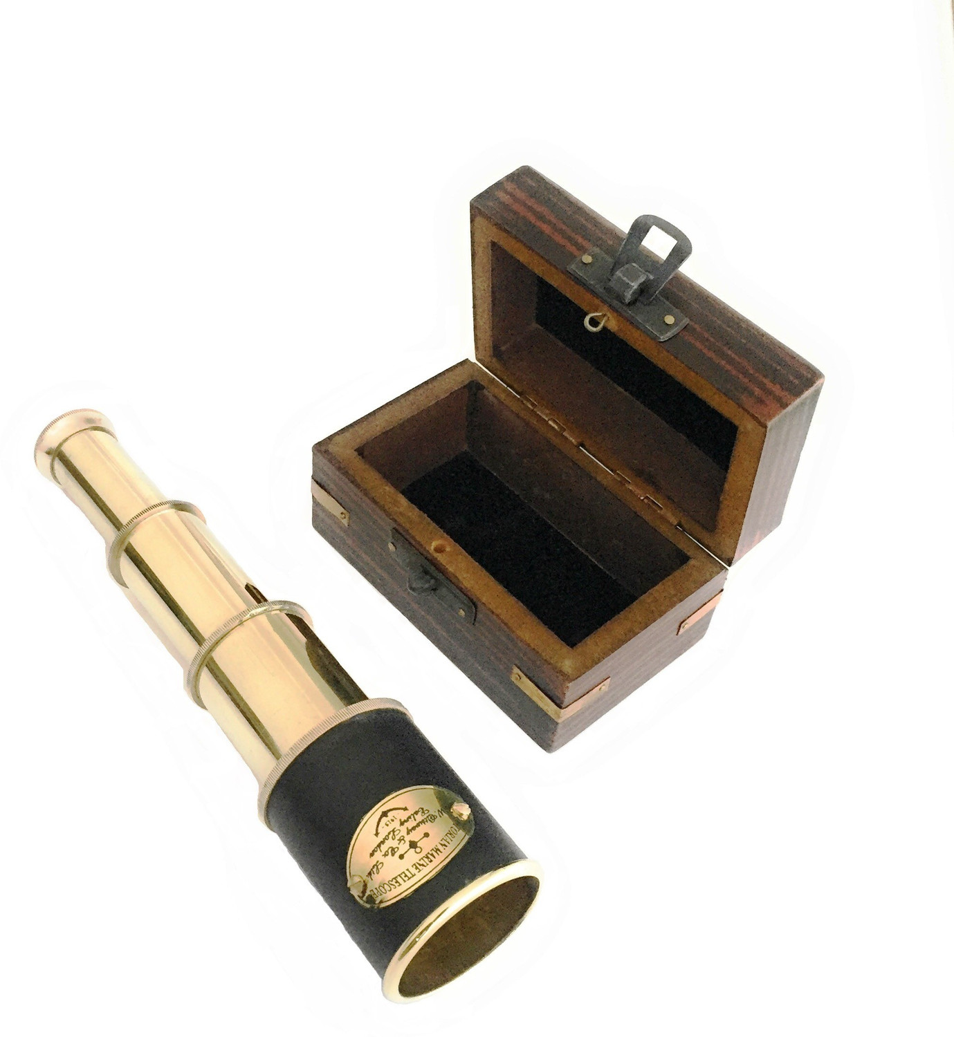 Image of Shoptreed Vintage Nautical 4 fold 7 inch Victorian Marine Brass Telescope with Wood Box Catadioptric Telescope