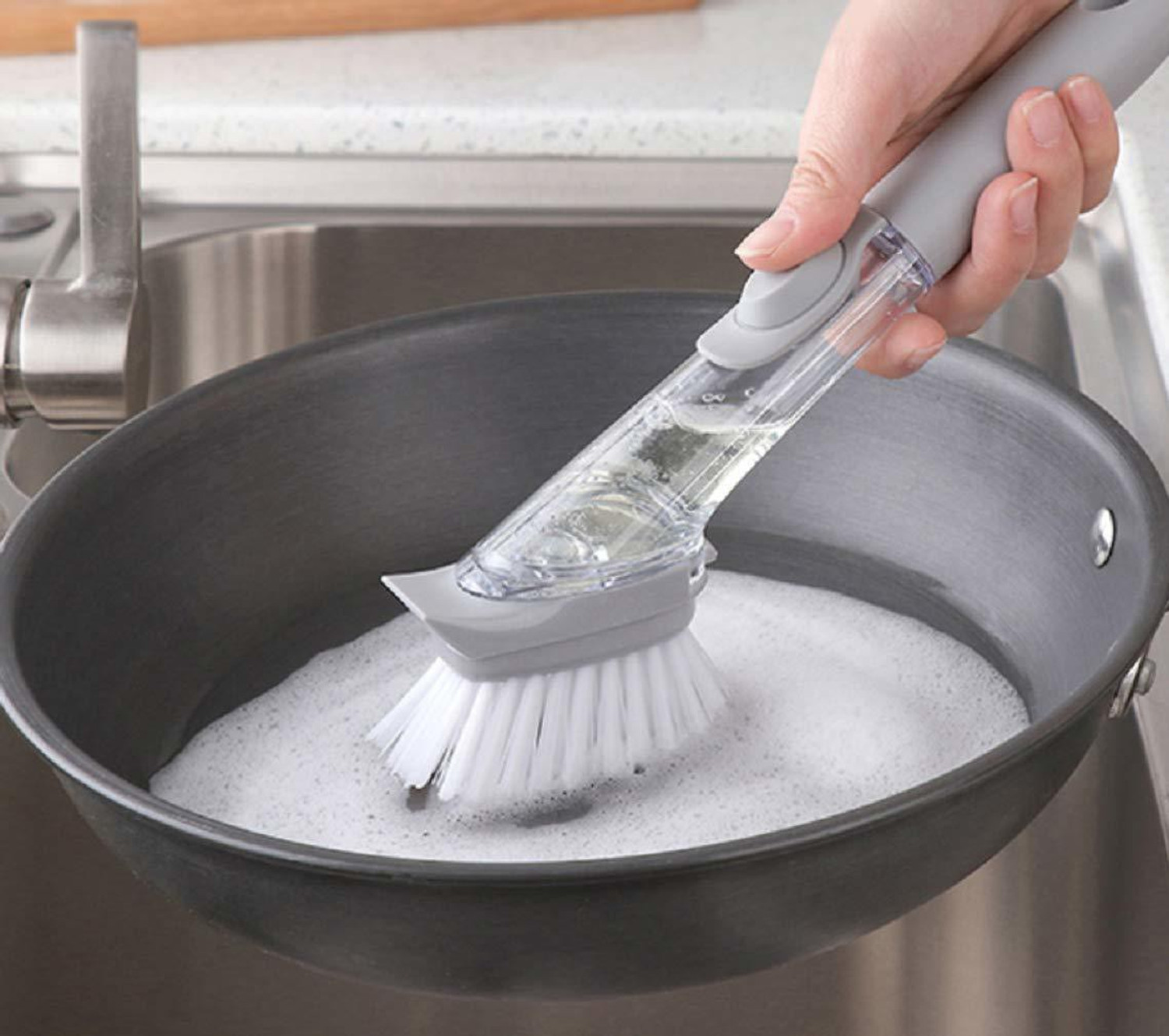 Image of Rexmon Kitchen Cleaning Brush Scrubber Dish Bowl Washing Sponge with Refill Liquid Soap Dispenser Kitchen Pot Cleaner Plastic Wet and Dry Brush