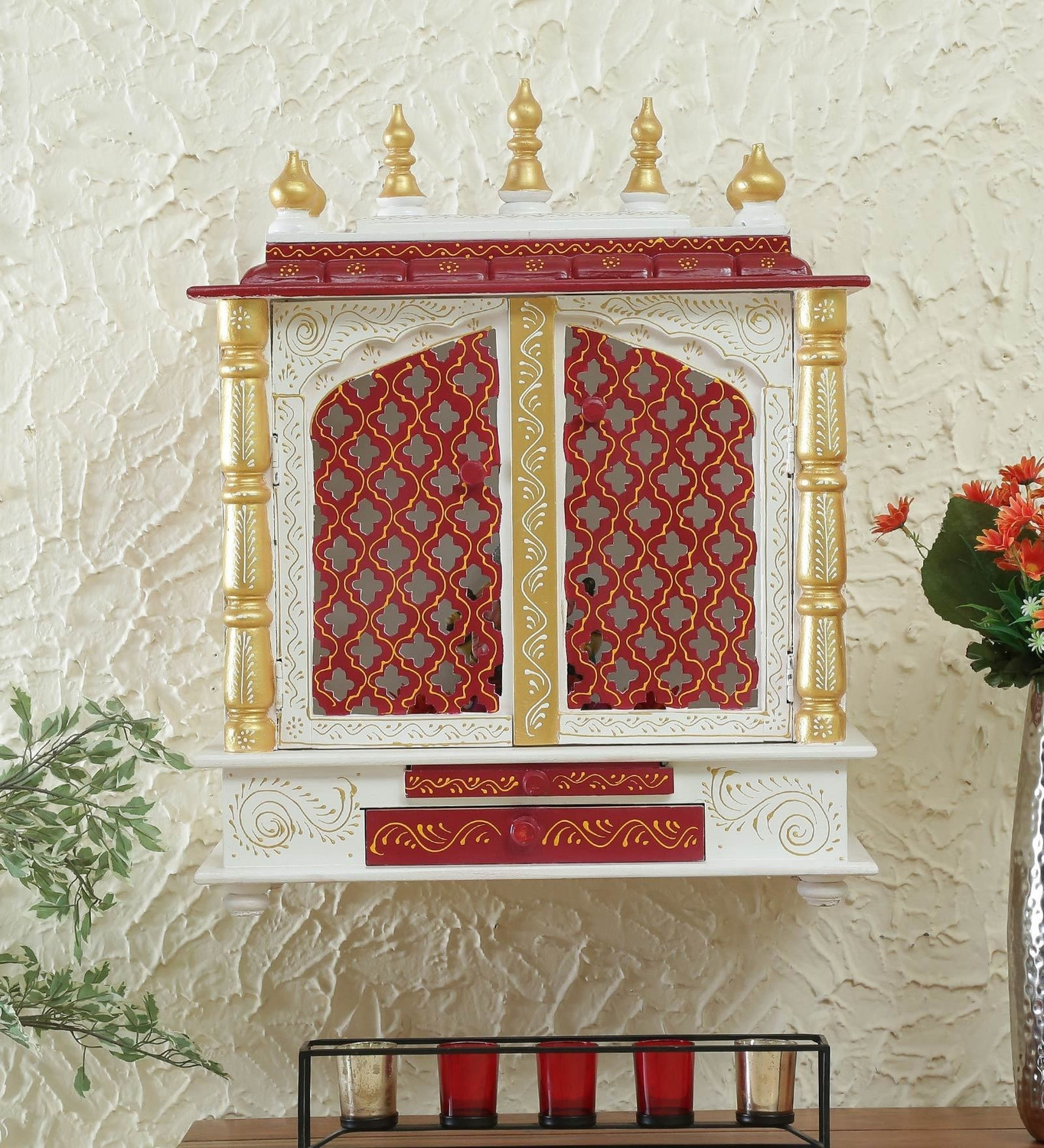 Image of FurniGully Mandir Solid Wood Home Temple (Height: 76.2, DIY(Do-It-Yourself))