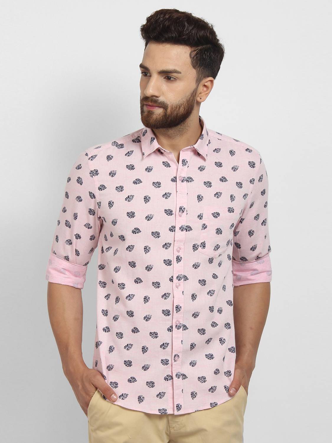 Cape Canary Men Floral Print Casual Pink Shirt