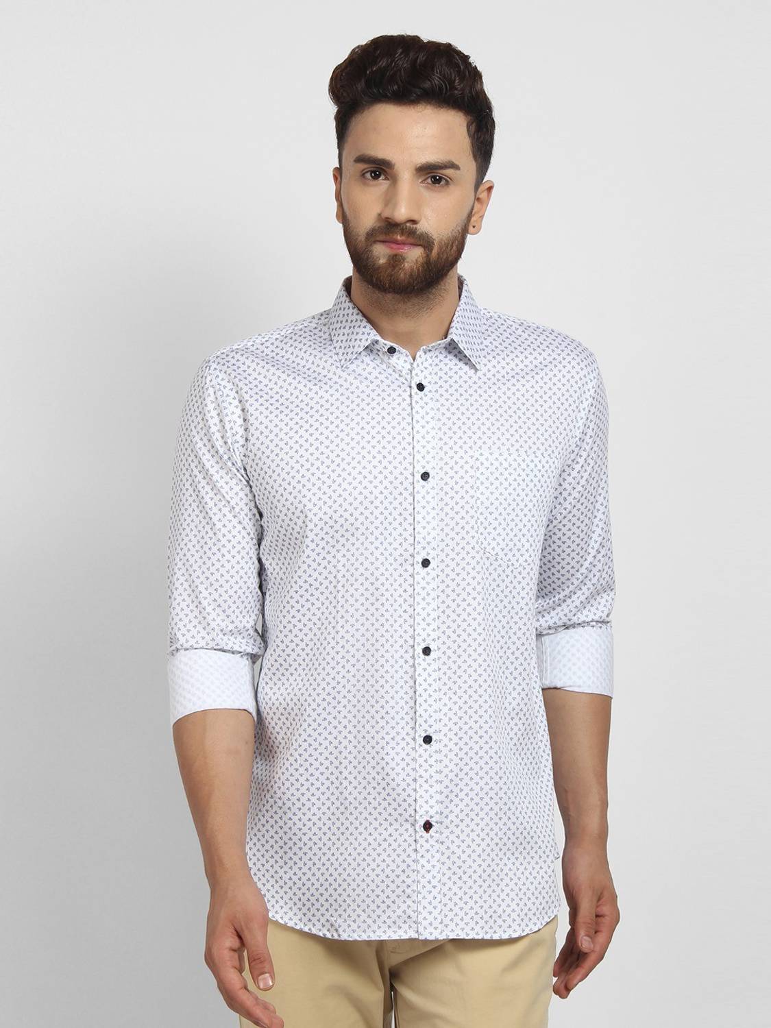 Cape Canary Men Printed Casual White Shirt
