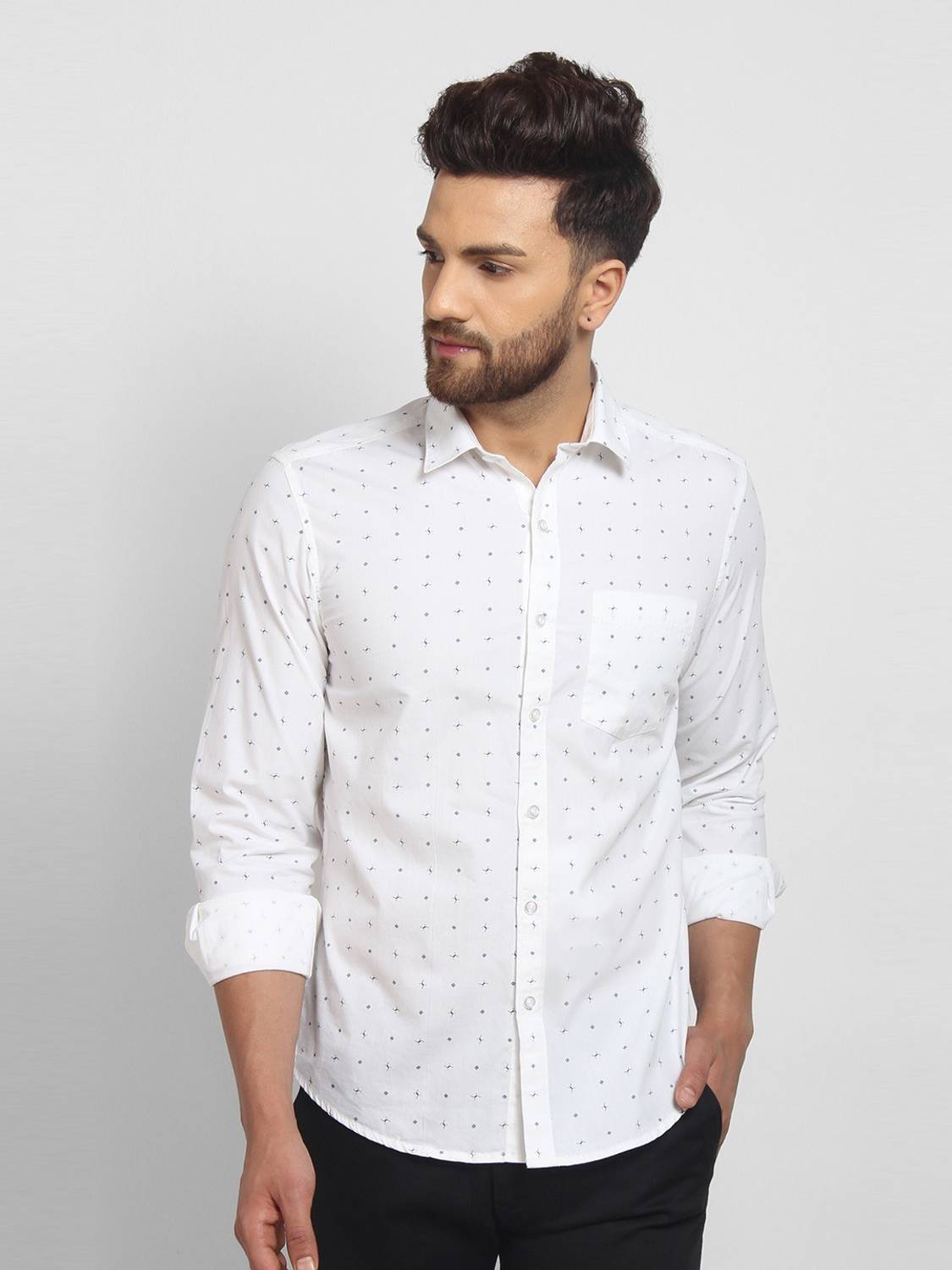 Cape Canary Men Printed Casual White Shirt