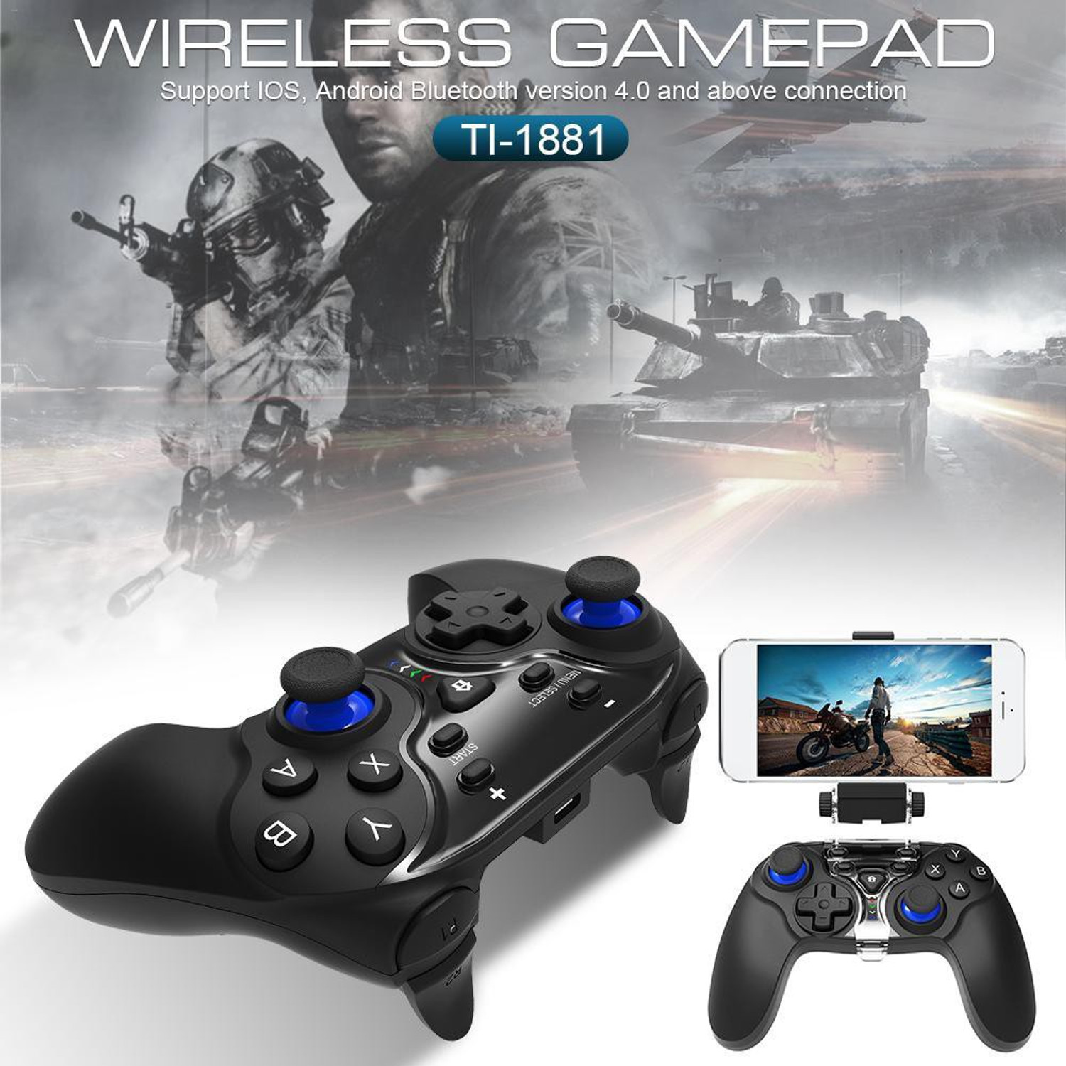 Image of Tobo TI-1881 Bluetooth Gamepad (Black, For Android, iOS, PC) TD-332GA Bluetooth Gamepad