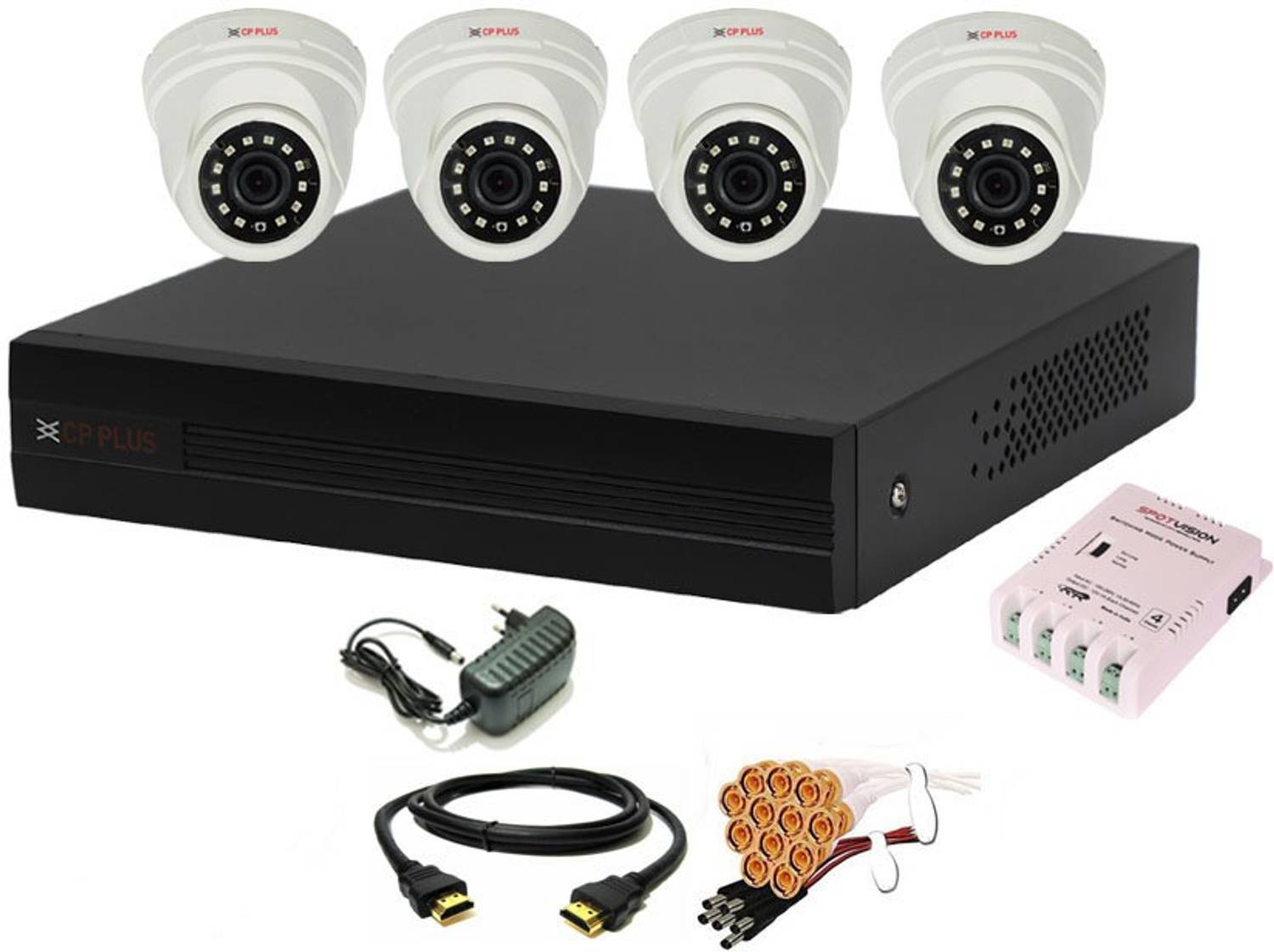 CP PLUS 4 Channal HD DVR 1080p 1Pcs,Indoor Camera 2.4 MP 4Pcs,combo set Security Camera