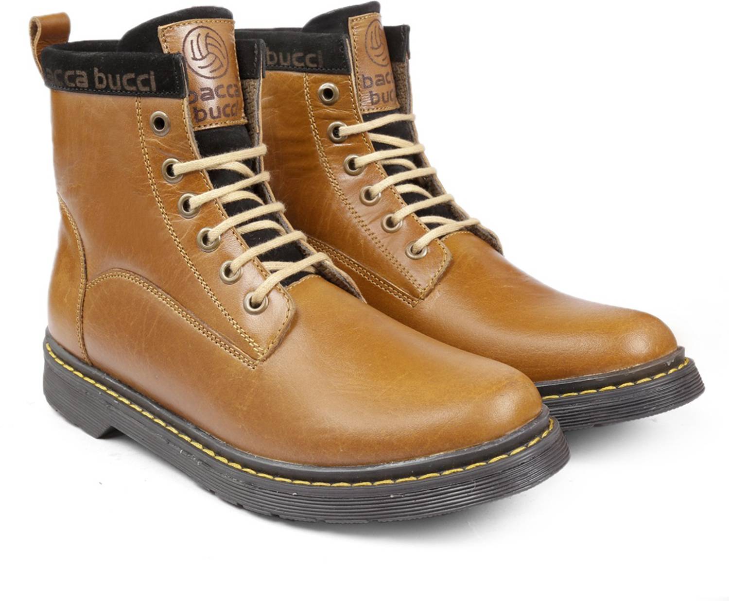 bacca bucci Original 6-Eye Genuine Smooth Leather Moto Inspired combat High top ankle boots Boots For Men