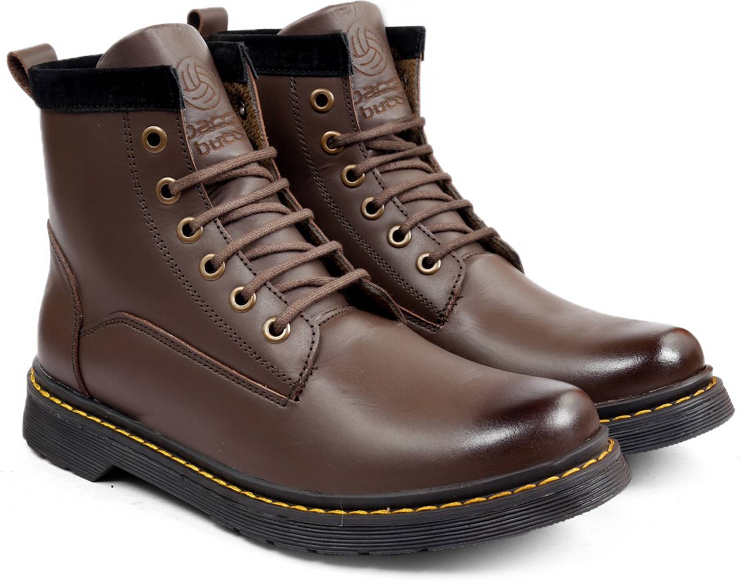 bacca bucci Original 6-Eye Genuine Smooth Leather Moto Inspired combat High top ankle boots Boots For Men