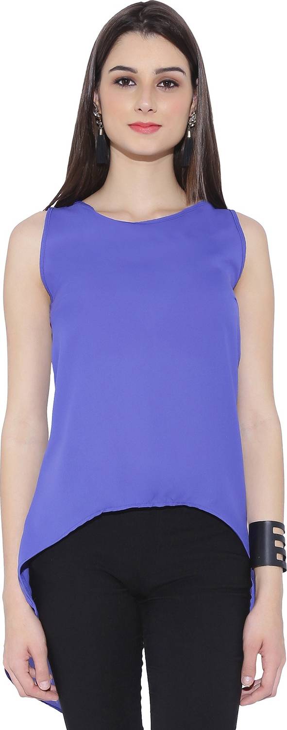 Chimpaaanzee Casual Sleeveless Solid Women Blue Top