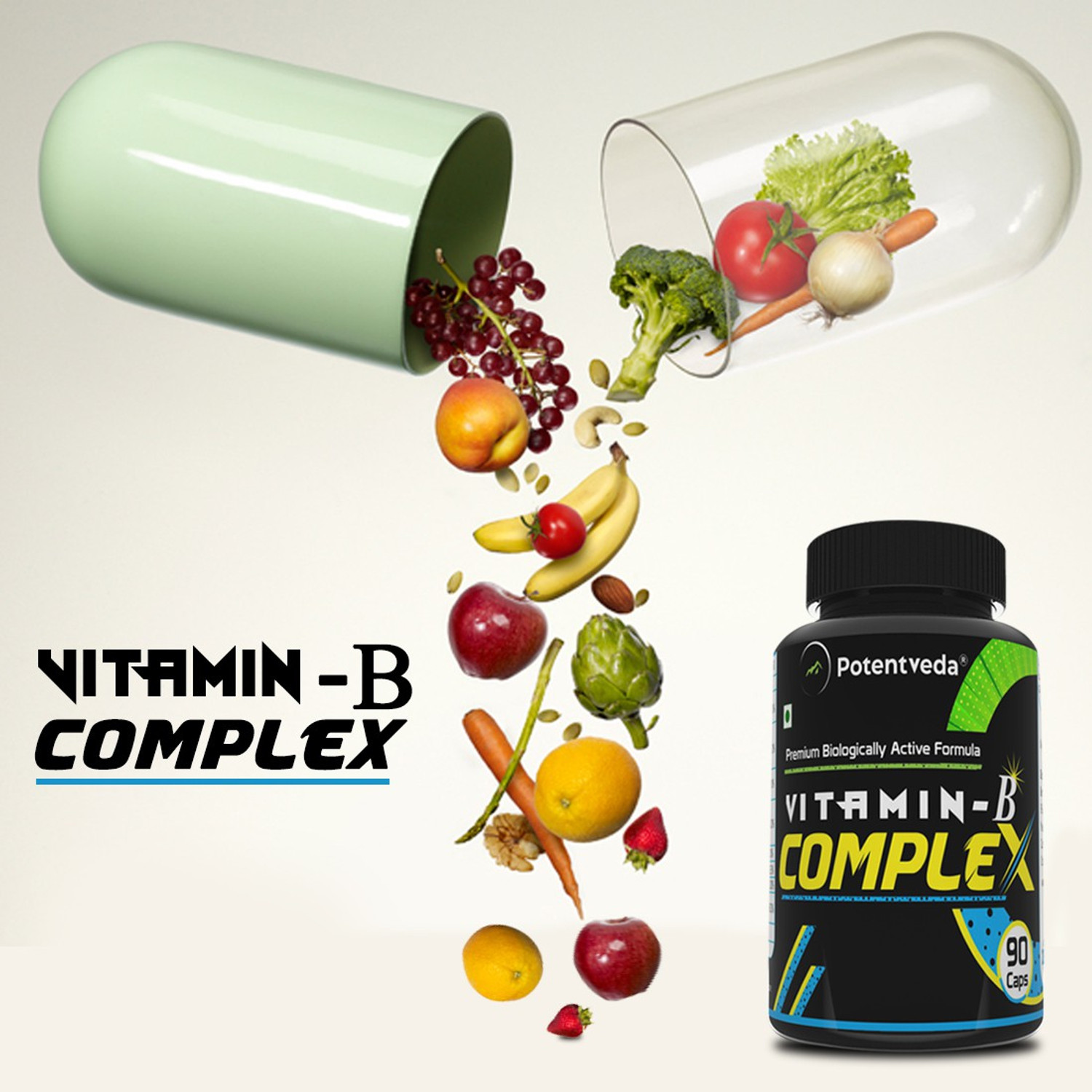 Image of Potentveda Vitamin bcomplex Supplements for Men & Women 90 Capsules