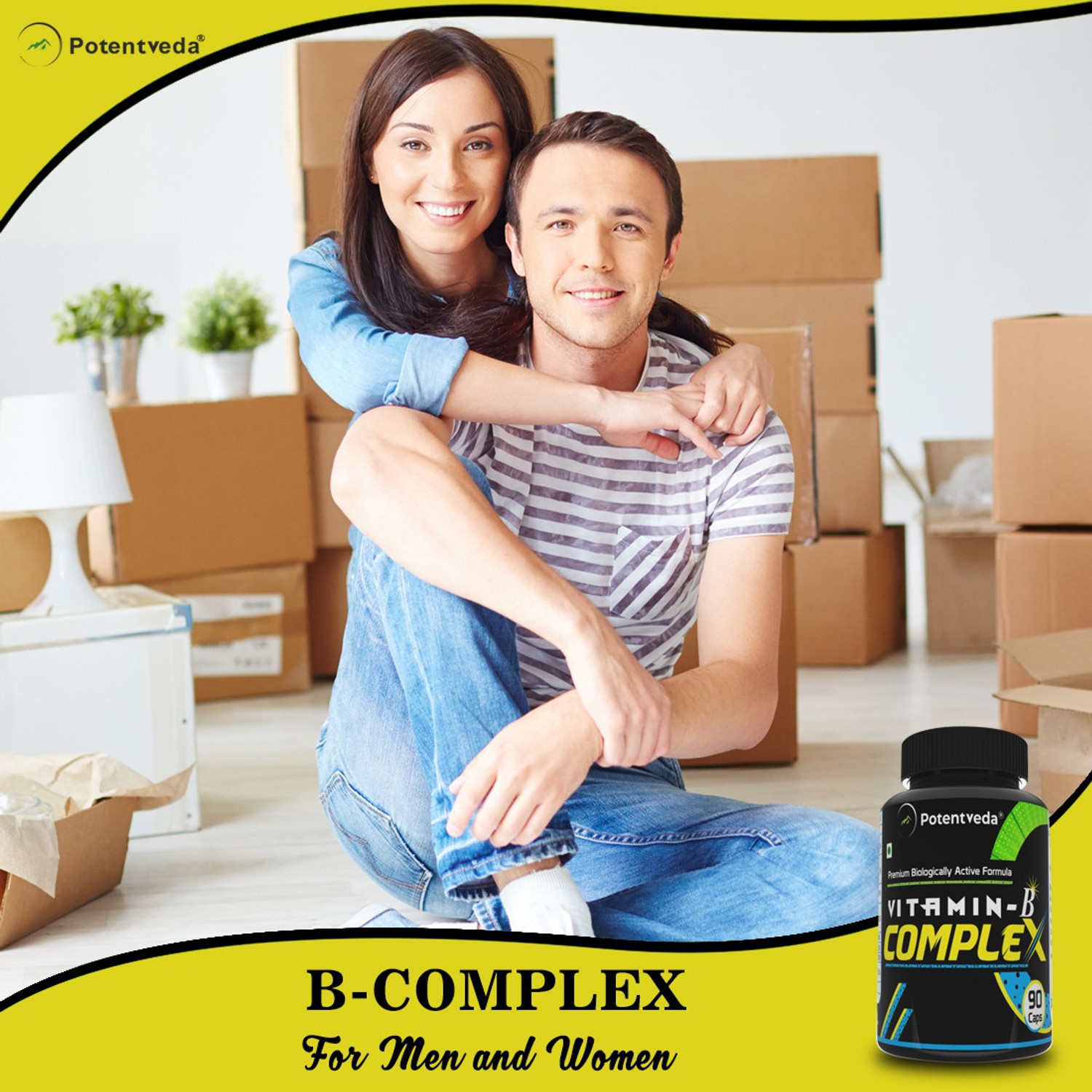 Image of Potentveda Vitamin bcomplex Supplements for Men & Women 90 Capsules