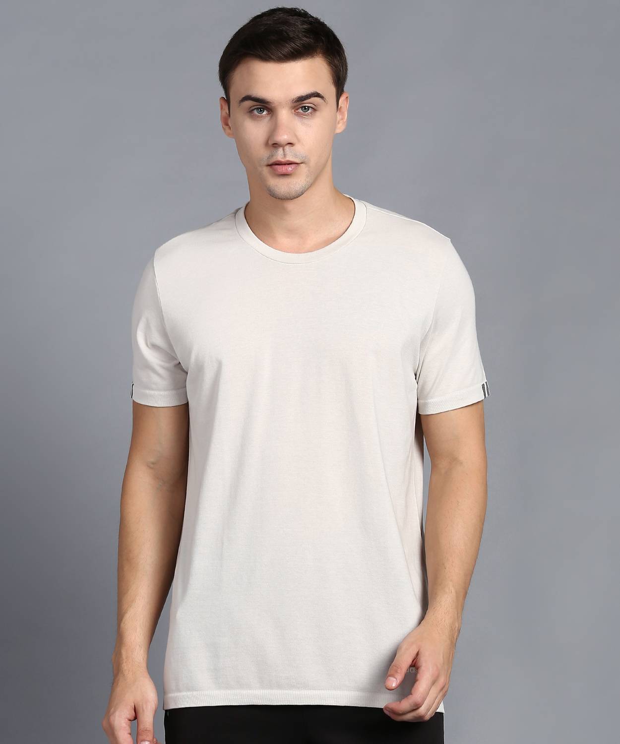 ADIDAS Solid Men Round Neck Grey T-Shirt