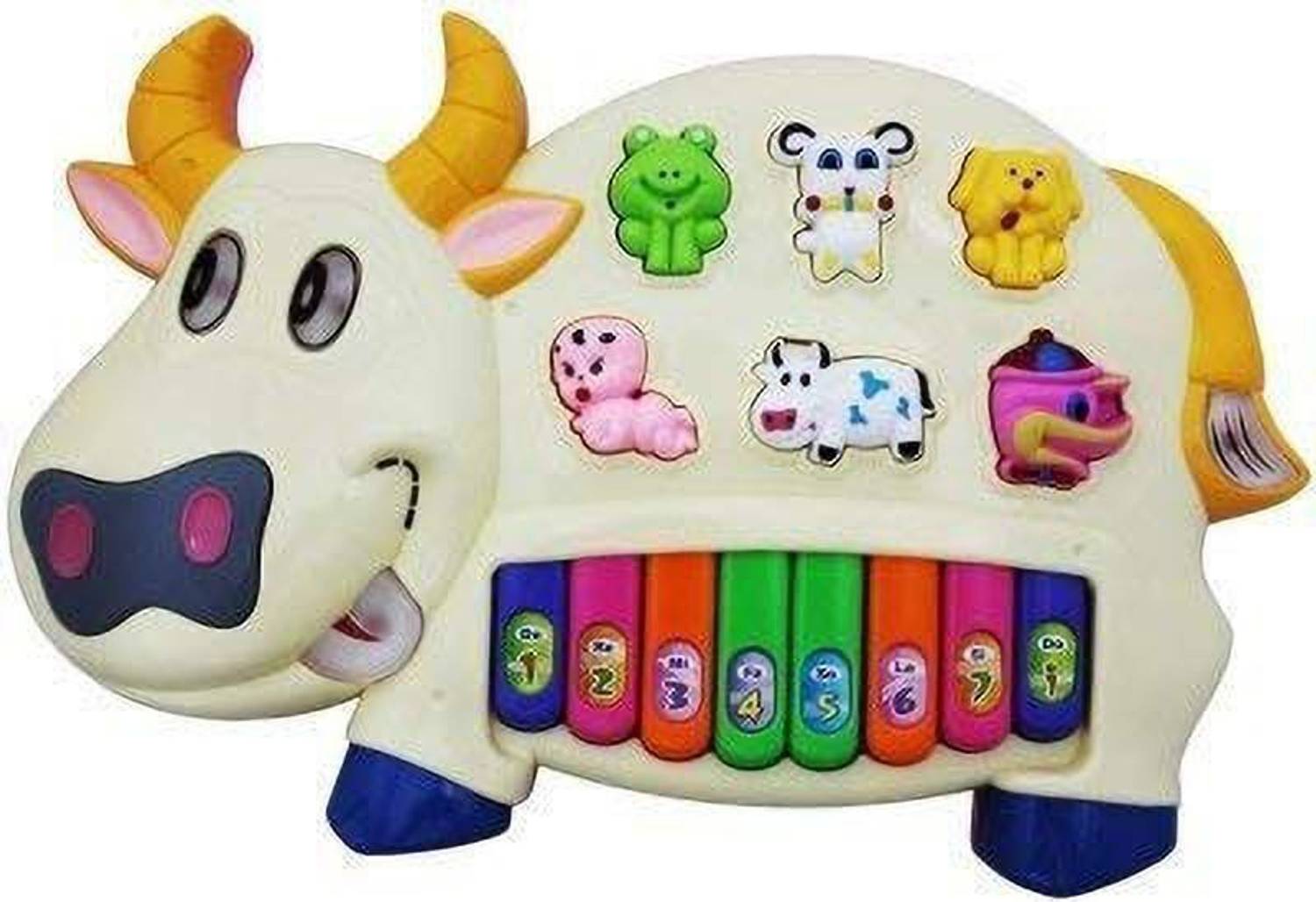 BabyBaba Cow Musical Piano with 3 Modes Animal Sounds, Flashing Lights & Wonderful Music