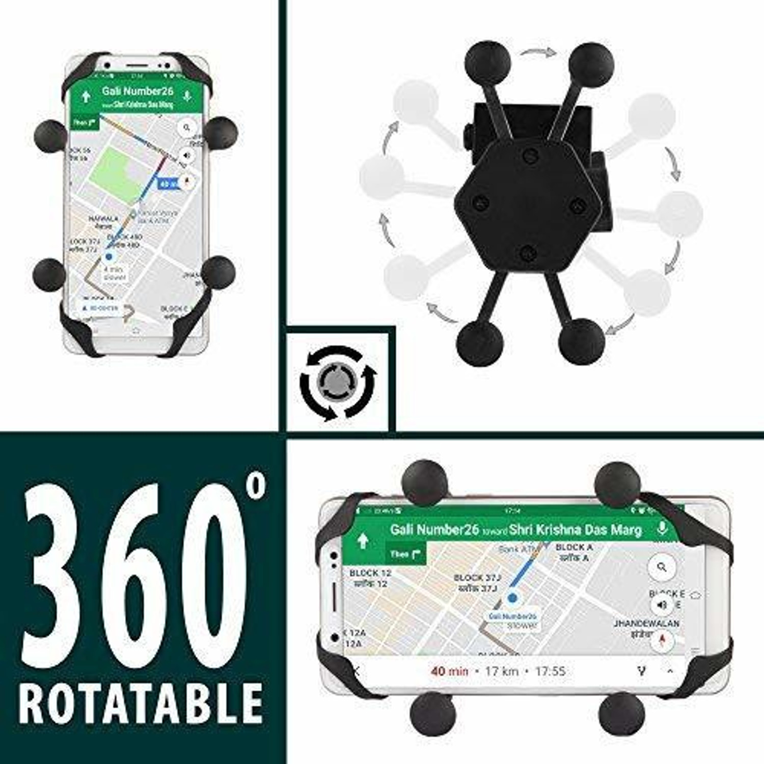 Image of Znee Smart X-Grip Bike Mobile Charger & Phone Holder (5V-2A Black) -Bajaj Platina 110 Bike Mobile Holder