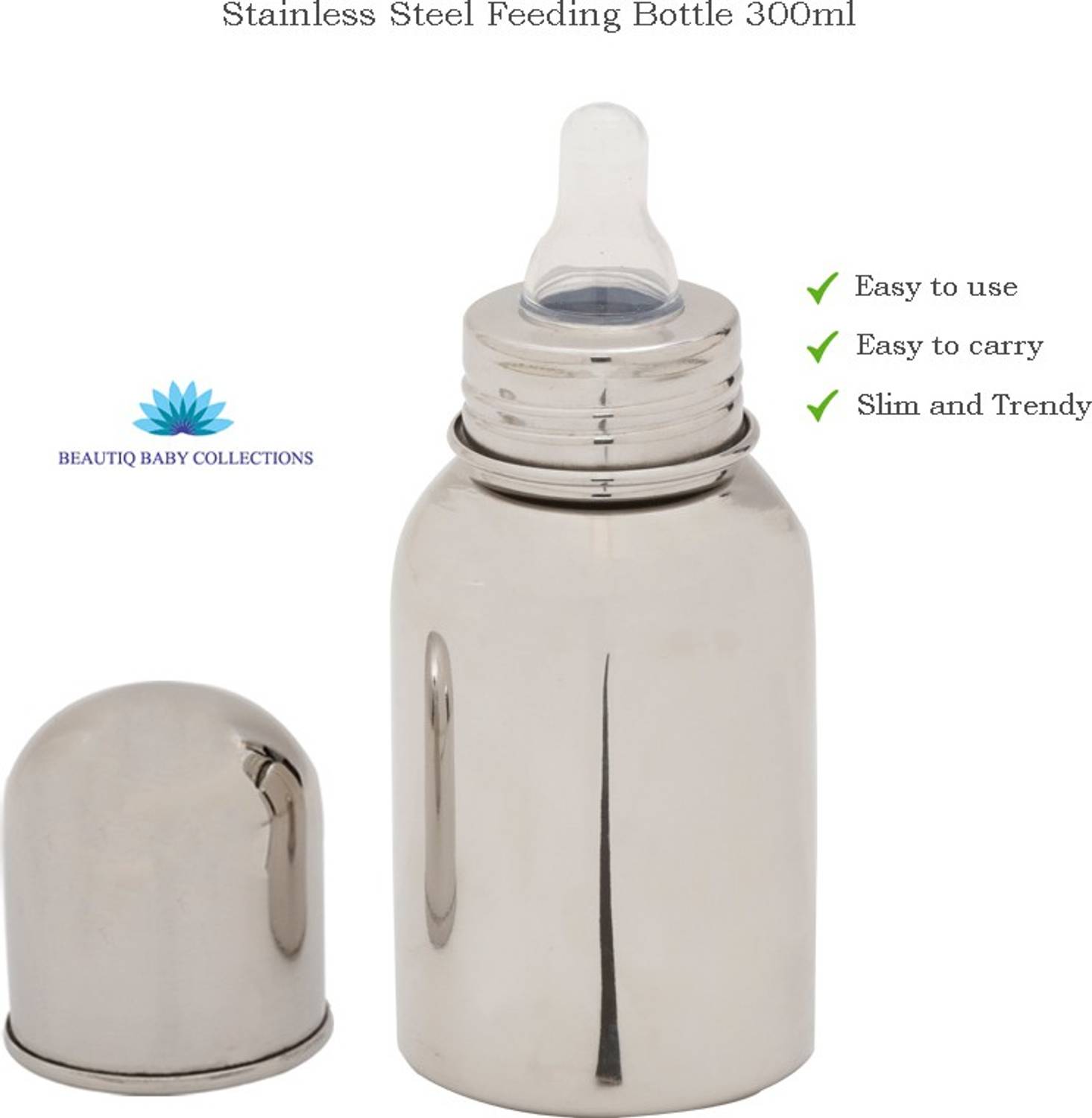 Beautiq Baby Collections Complete Stainless Steel Feeding Bottle 300ml - 300 ml
