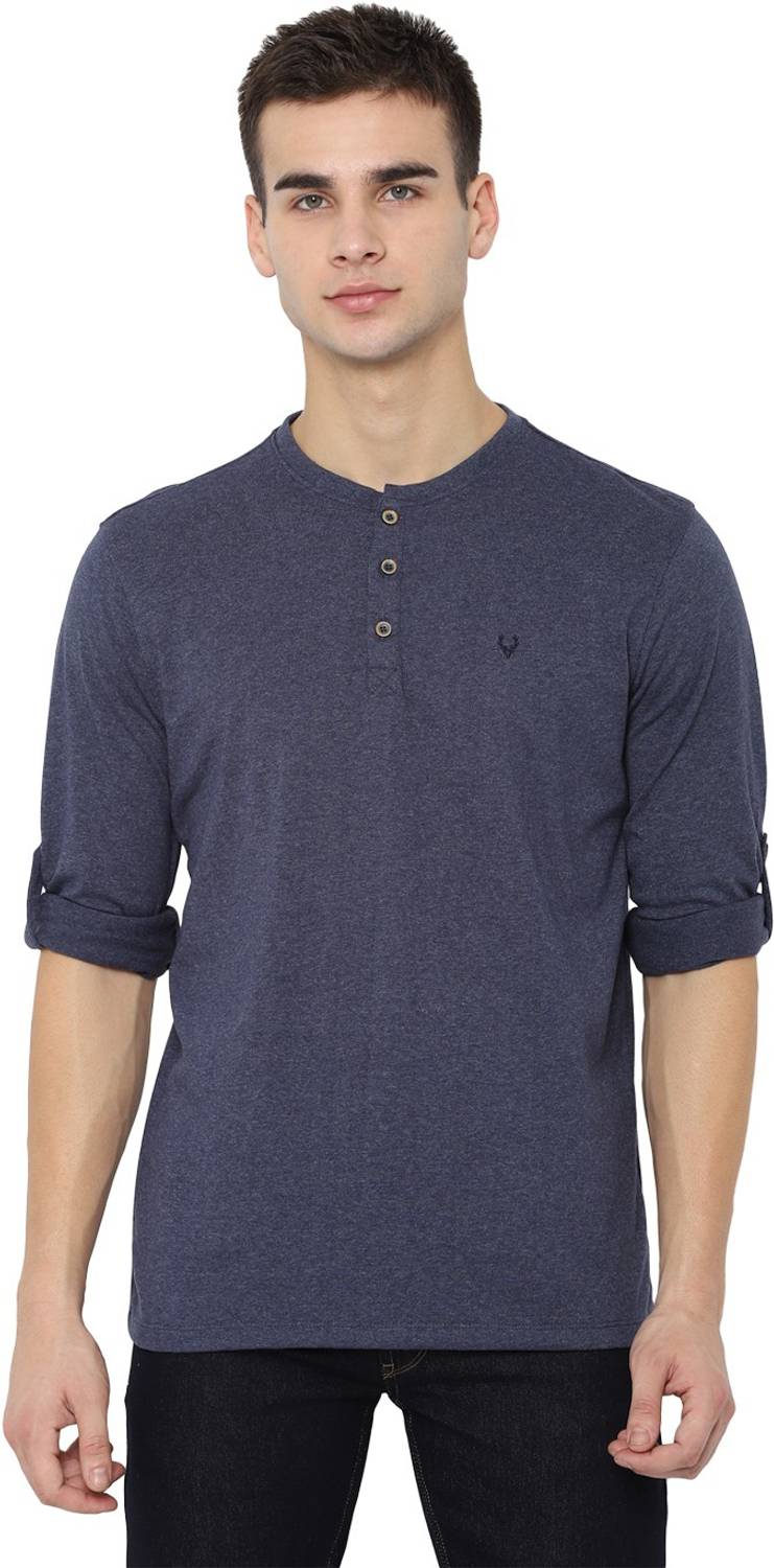 Allen Solly Self Design Men Henley Neck Dark Blue T-Shirt
