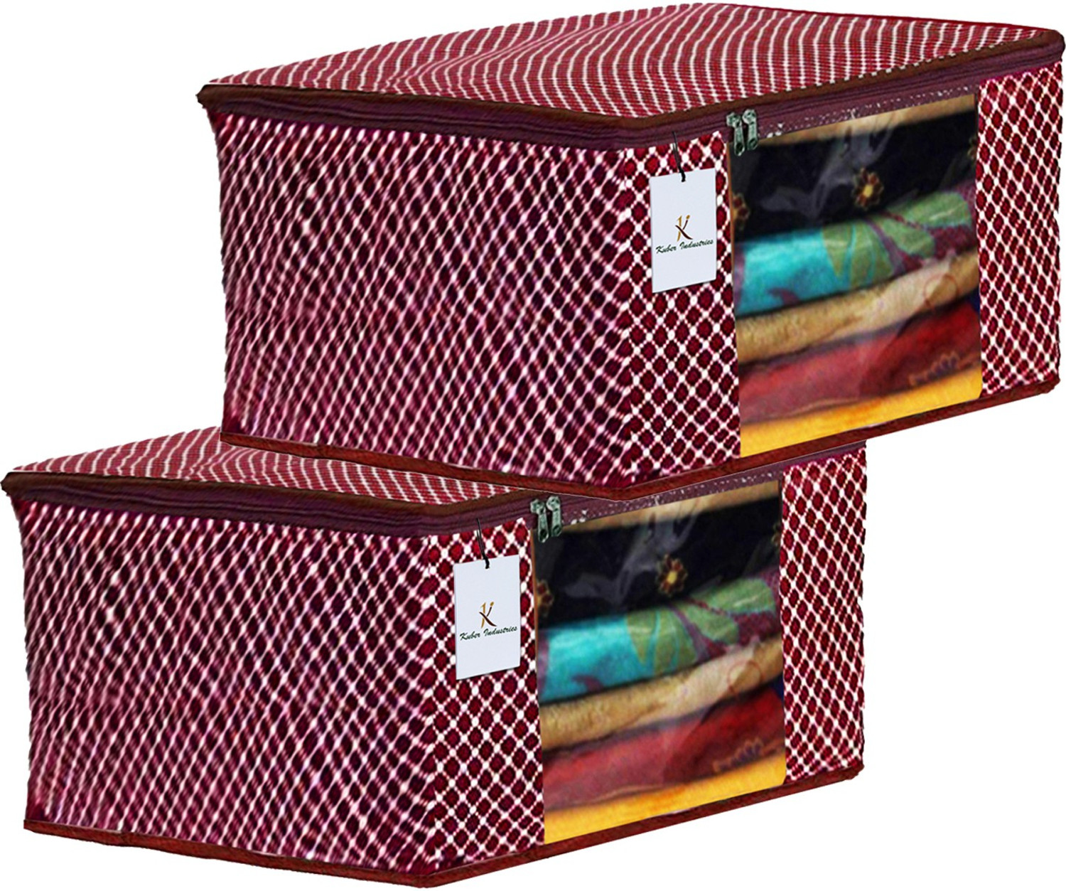 Image of KUBER INDUSTRIES Polka Dots Designer Polka Dots 2 Pieces Cotton 3 Layered Quilted Saree Cover (Maroon) - CTKTC31052 CTKTC031052