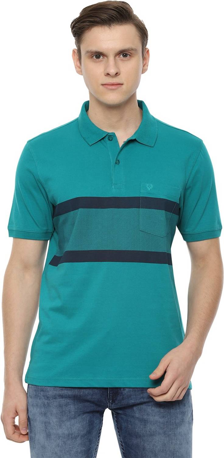 Allen Solly Striped Men Polo Neck Green T-Shirt