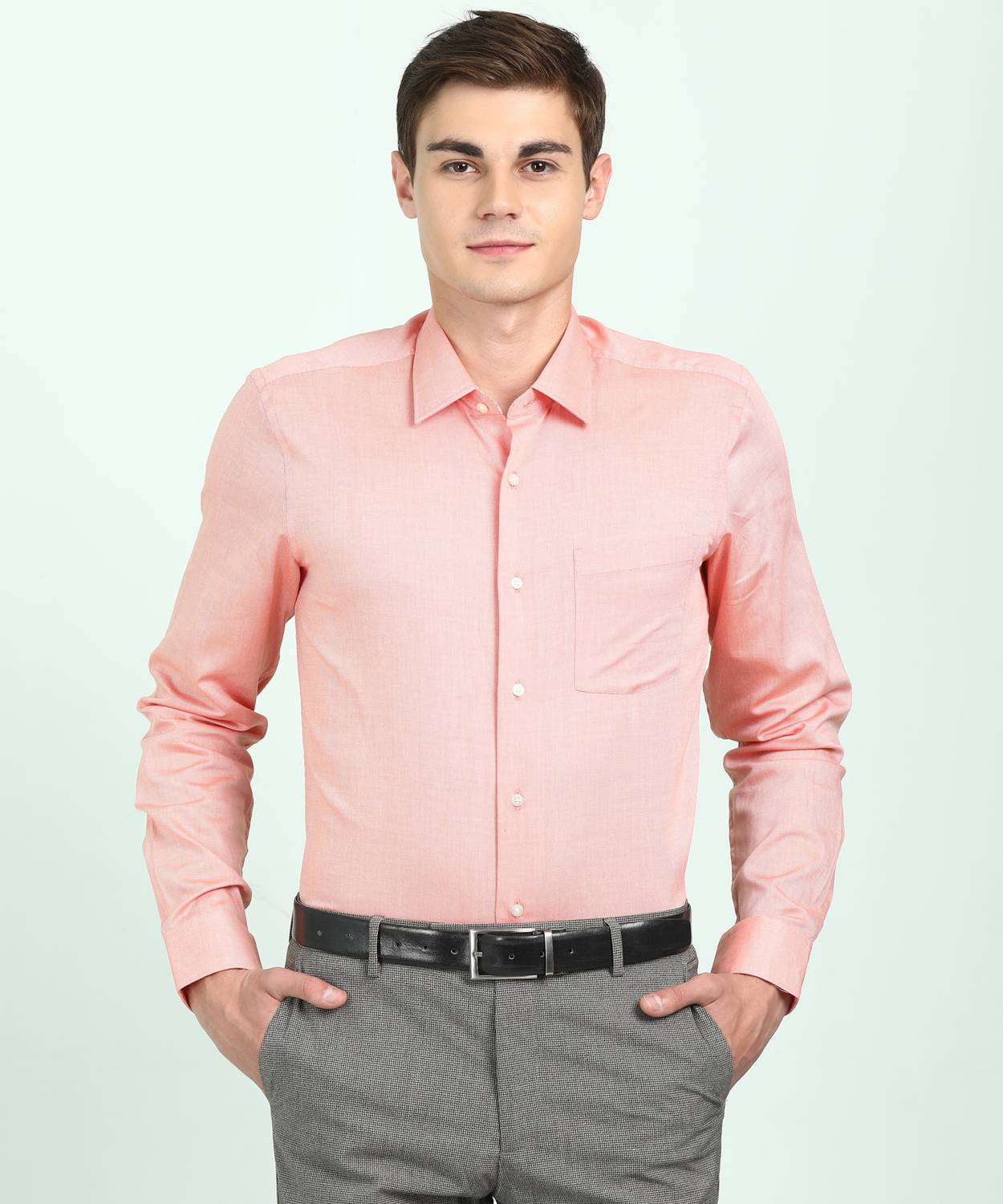 Blackberrys Men Self Design Formal Orange Shirt